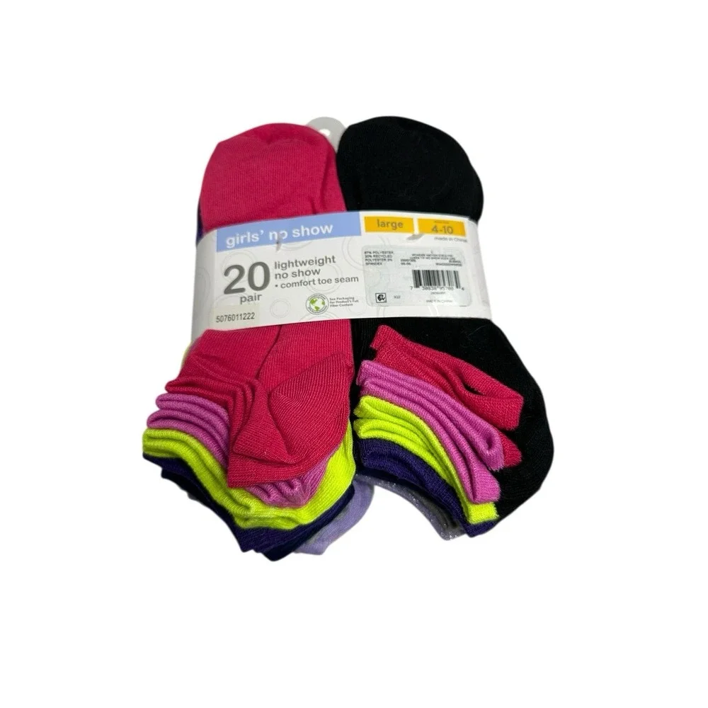 wonder nation girls no show ankle socks 20 pairs size‎ large 4-10